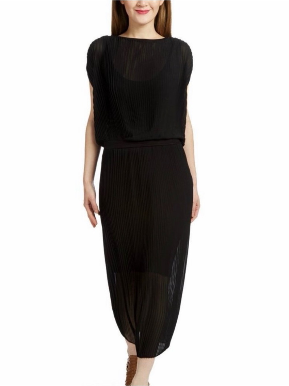 Anthropologie Bordeaux Accordion Pleat Midi Dress Small